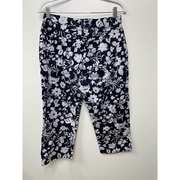 Chaps Floral High Waisted Straight Leg Crop Capri Pants Navy Blue Hawaiian 10 - Picture 8 of 13